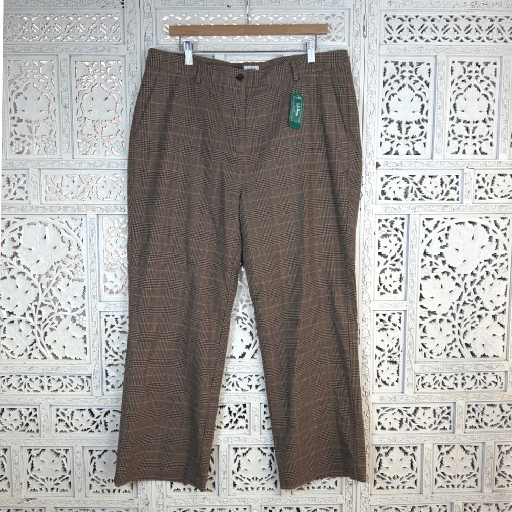 L.L. Bean Classic Brown‎ Camel Plaid Weekend Pant Sz 16 Old Money Work Wear